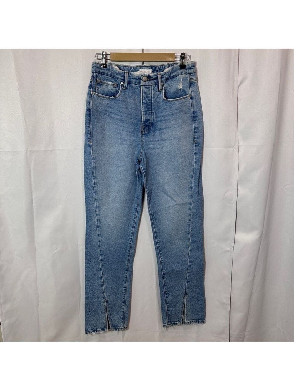 Good American Light Wash Good Boy High Rise Slit Hem Jeans. Size 8/29.